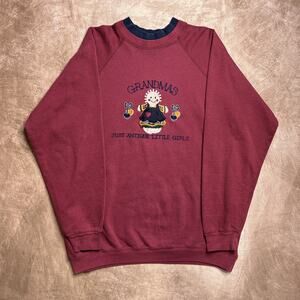 Vintage 80s Grandma Antique Little Girls Crewneck Sweatshirt Embroidered Cheek-O